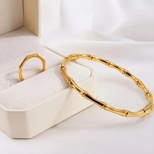 18 KT Gold Over Titanium Bracelet Ring Set